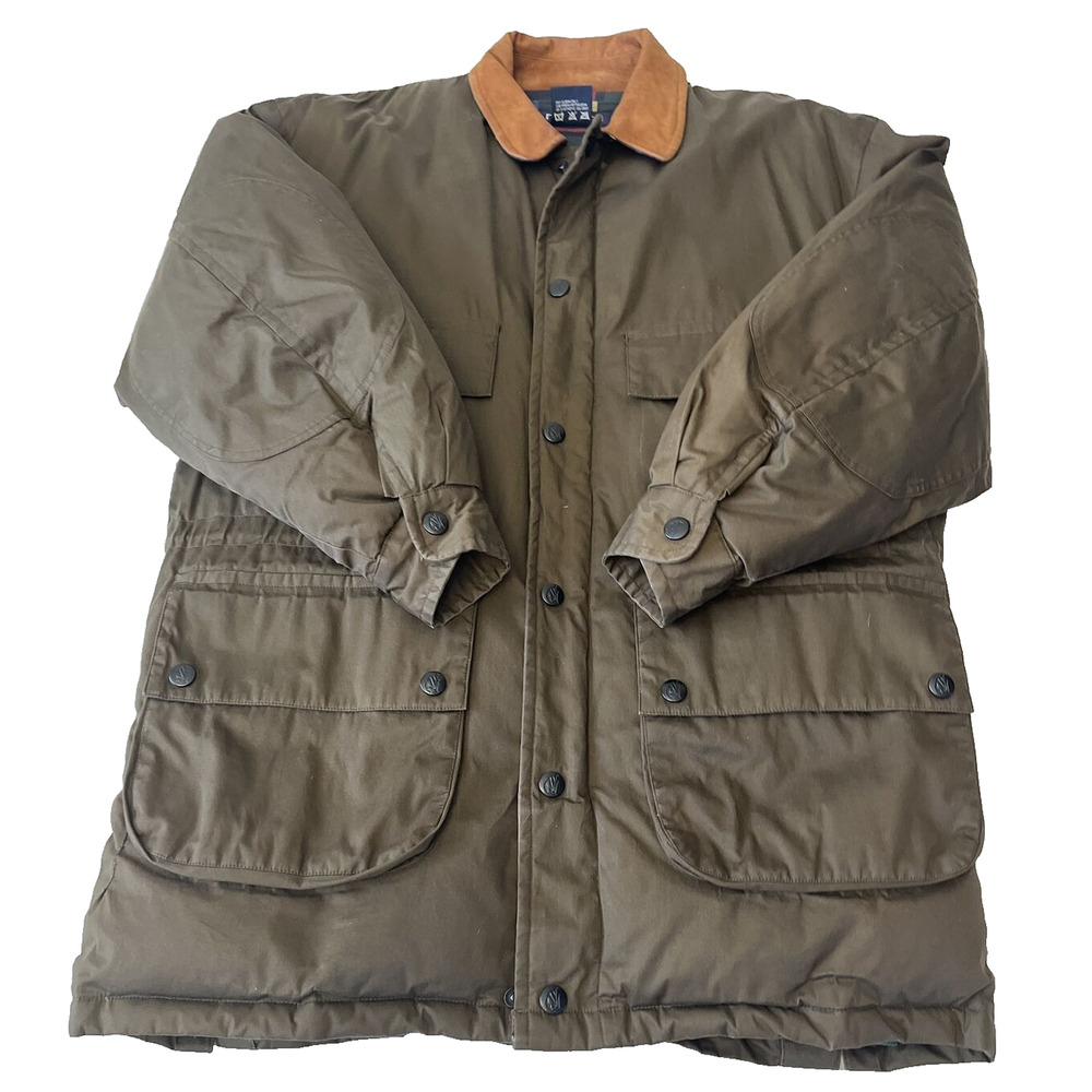 Nautica Down Filled Winter Coat Men's Brown Size M Leather Collar NO HOOD